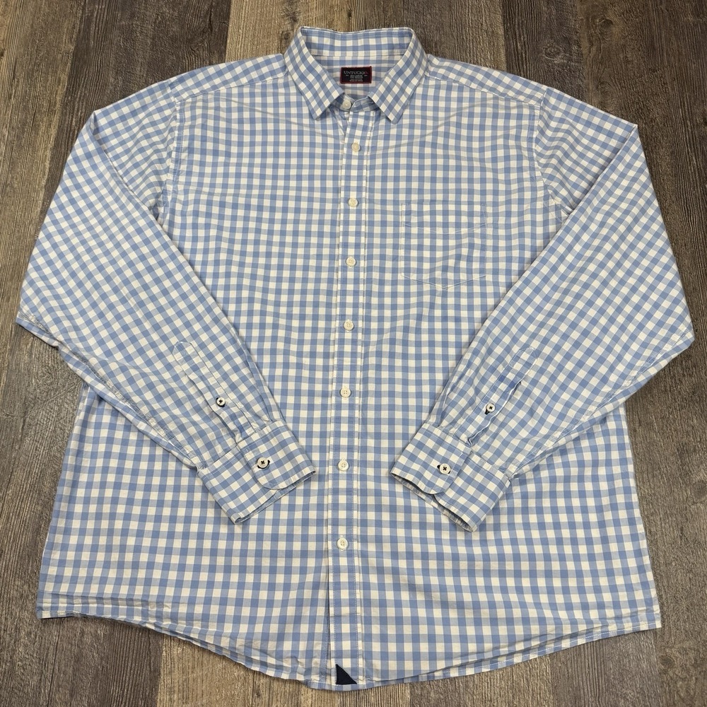 UNTUCKit Button Down Shirt Mens XXL Tall Red Fit Blue White Gingham Check Cotton